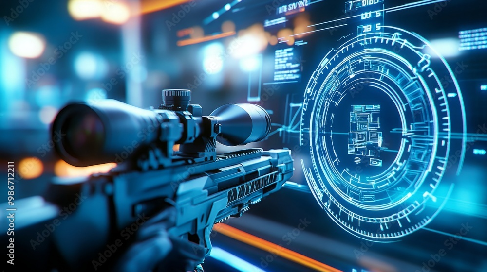 A hyper-realistic game loading screen featuring high-tech HUD elements ...