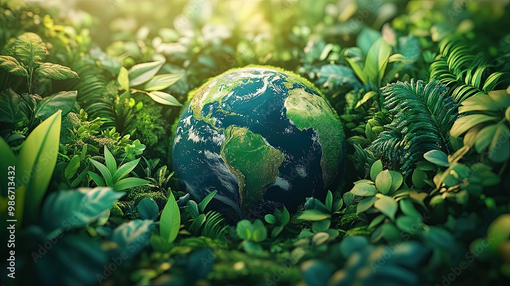 A world embraced by greenery and nature showcasing environmental sustainability A world embraced by greenery and nature showcasing environmental sustainability