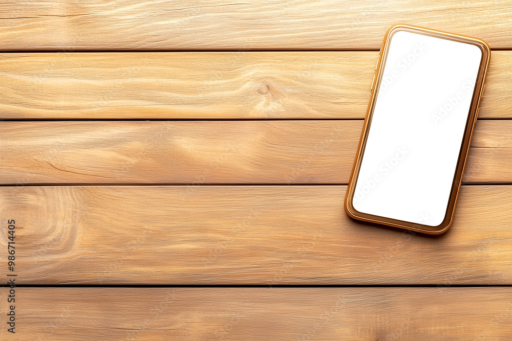 A smartphone rests on a wooden table, showcasing a blank screen and natural wood texture A smartphone rests on a wooden table, showcasing a blank screen and natural wood texture
