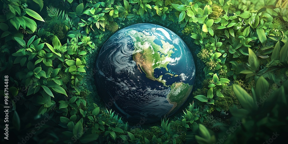 A world embraced by greenery and nature showcasing environmental sustainability A world embraced by greenery and nature showcasing environmental sustainability