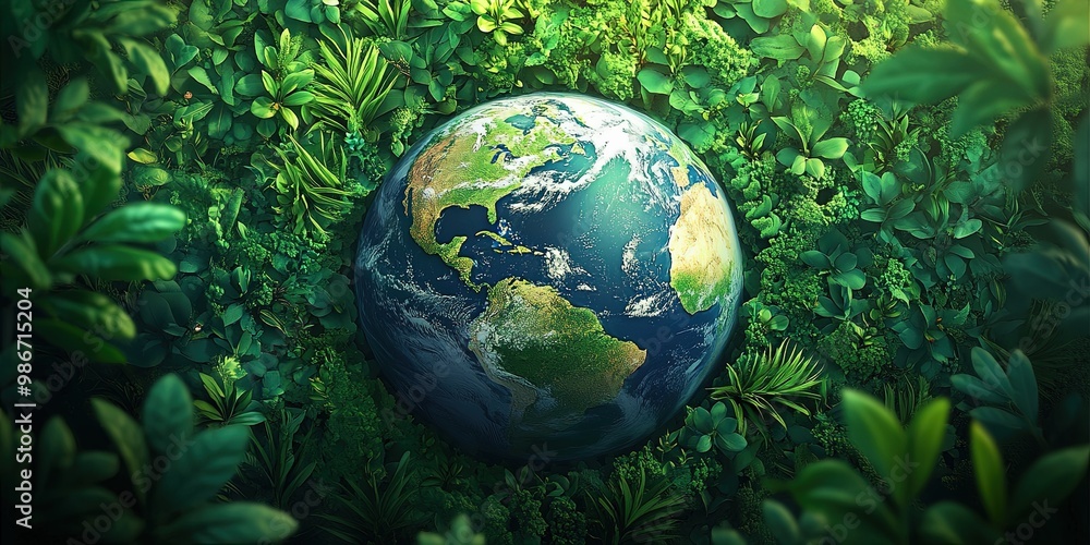 A world embraced by greenery and nature showcasing environmental sustainability A world embraced by greenery and nature showcasing environmental sustainability