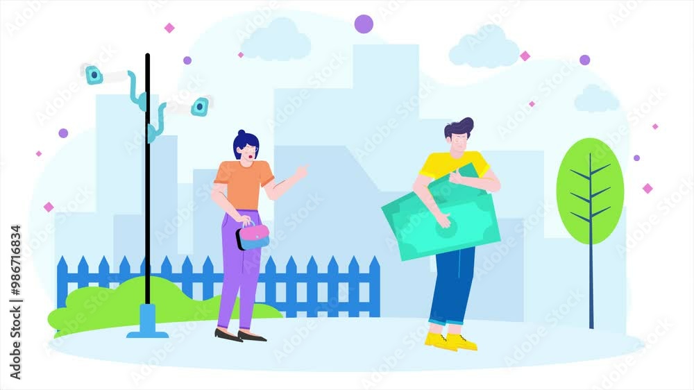 Illustration of city surveillance and financial security concept animated video Illustration of city surveillance and financial security concept animated video