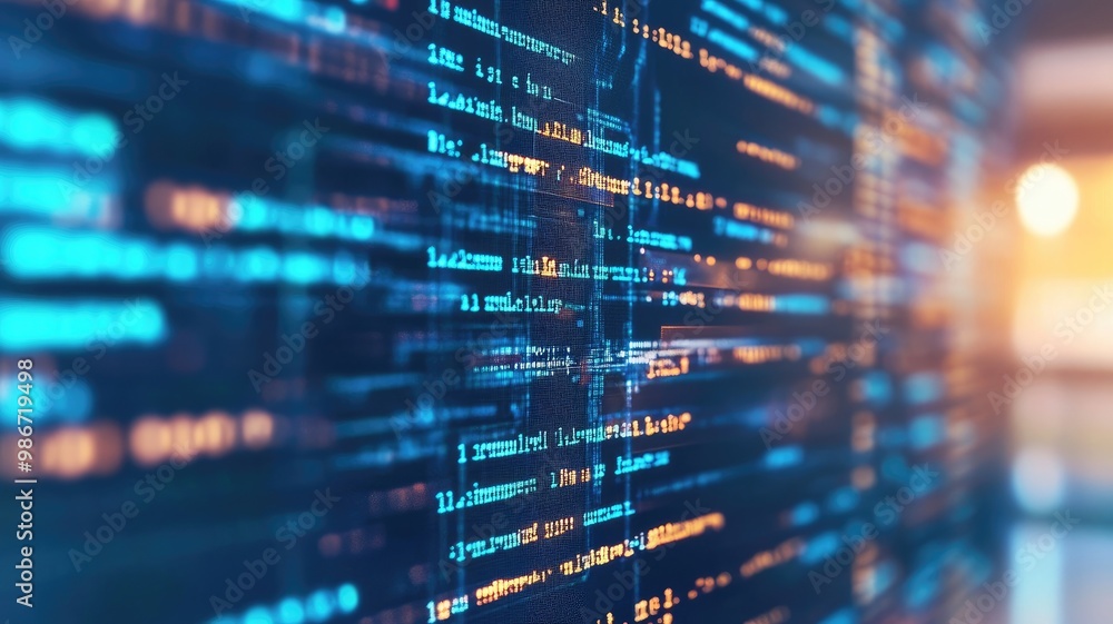 Close-up of computer code on screen with blurred background indicating complex programming Close-up of computer code on screen with blurred background indicating complex programming
