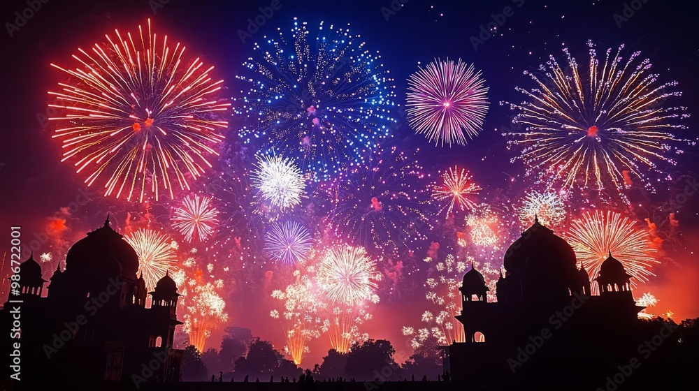 Diwali Indian Fireworks Display A vibrant night sky filled with an explosion of colorful fireworks Diwali Indian Fireworks Display A vibrant night sky filled with an explosion of colorful fireworks