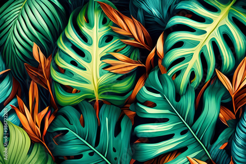 Wallpaper Mural Exotic tropical monstera plant Torontodigital.ca