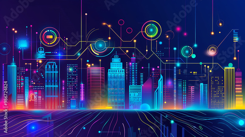 Ai driven  smart city governance depicted an abstract design where artificial intelligence analyzes citizen feedback and monitors public services to create accountable city governments photo