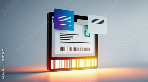 Receipt Icon with Glowing Barcode Digital Payment Notification and Space for Text