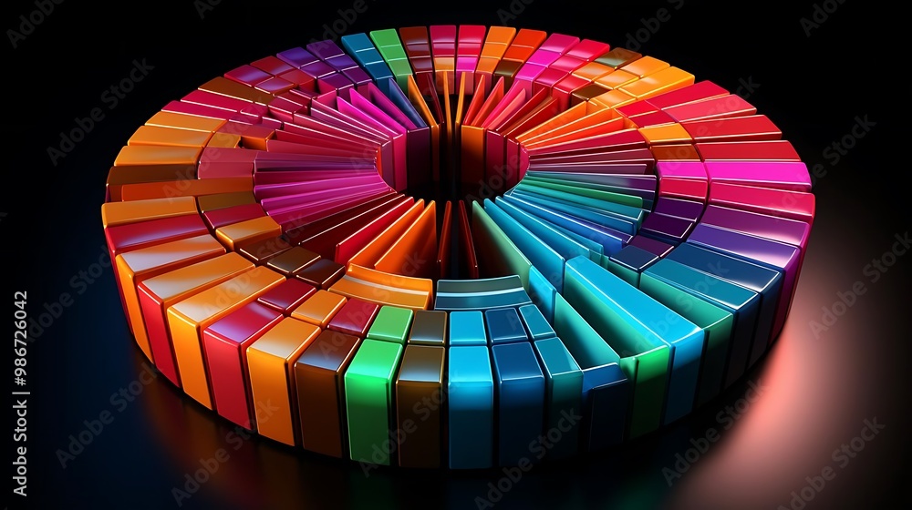 Obraz premium A colorful 3D visualization of data arranged in a circular pattern.