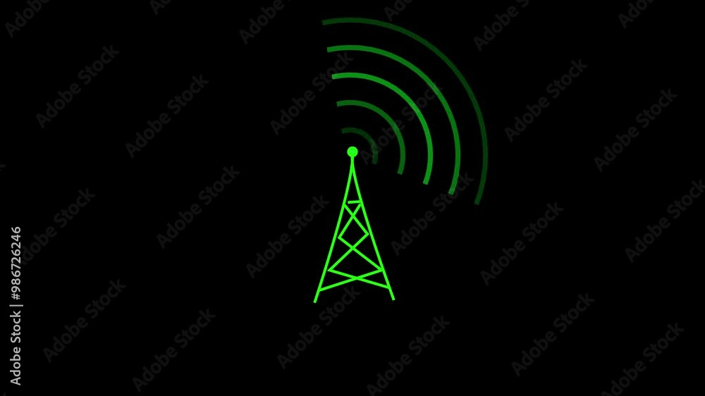 Radio wave towers connect networks and signal waves. Communication towers produce radio waves. Harmful to humans radio frequency. Used in technology. 4k animation video. Radio wave towers connect networks and signal waves. Communication towers produce radio waves. Harmful to humans radio frequency. Used in technology. 4k animation video.