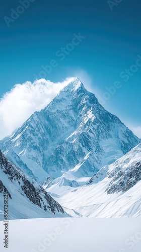 Majestic K2 mountain peak against a clear blue sky