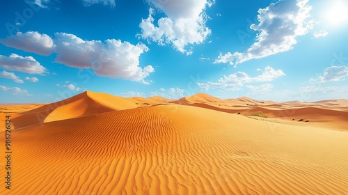 Expansive Sand Dunes Under a Blue Sky with White Clouds