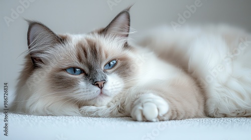 Sleek Ragdoll Cat Lounging Comfortably Indoors