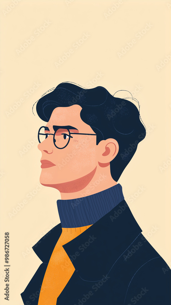 Illustrated Portrait of a Young Man in Glasses Illustrated Portrait of a Young Man in Glasses
