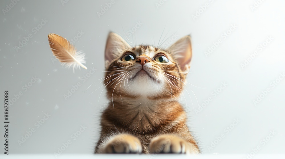 Fototapeta premium Energetic Abyssinian Cat Playing with Feather