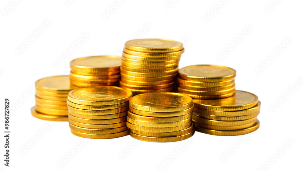 Towering stack of golden coins representing financial wealth and investment opportunities Towering stack of golden coins representing financial wealth and investment opportunities