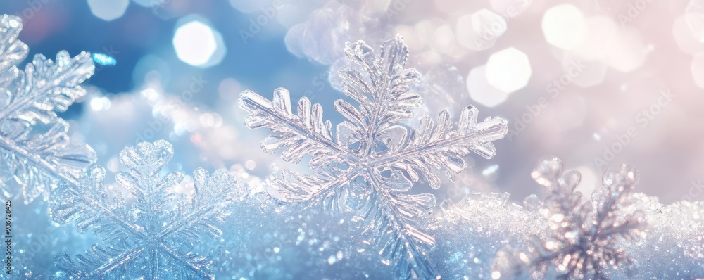 A beautiful close-up of a snowflake resting on soft, shimmering snow, capturing the magic of winter's gentle beauty. A beautiful close-up of a snowflake resting on soft, shimmering snow, capturing the magic of winter's gentle beauty.