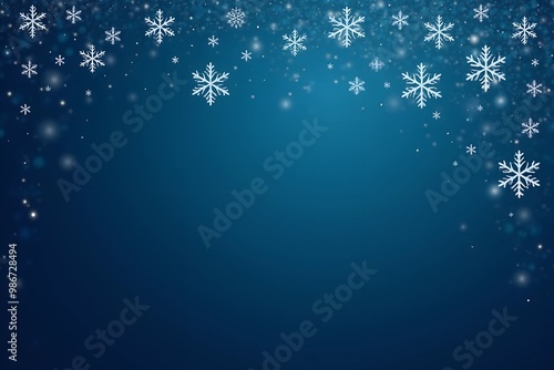 Winter texture with snowflakes of varying shapes on a dark blue background