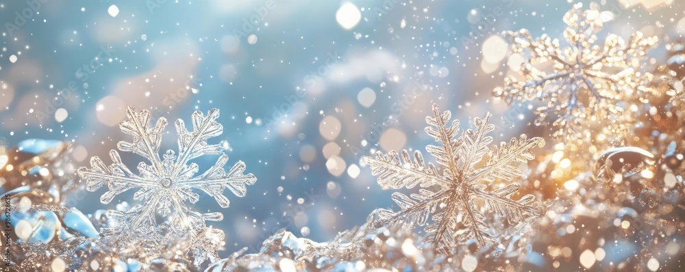 A shimmering winter scene featuring delicate snowflakes and soft bokeh lights, evoking a magical holiday atmosphere. A shimmering winter scene featuring delicate snowflakes and soft bokeh lights, evoking a magical holiday atmosphere.