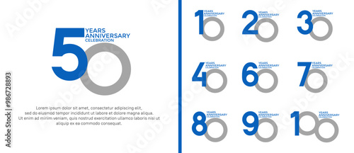 anniversary logo style set with blue and grey color can be use for celebration moment