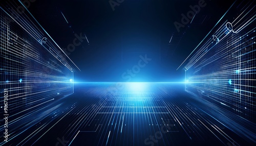 Wallpaper Mural Abstract blue background with digital lines and a glowing horizon. Torontodigital.ca