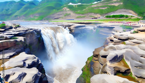 Magnificent Hukou Falls, a natural wonder of water. photo