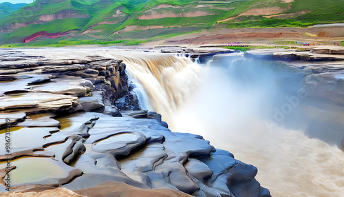 Magnificent Hukou Falls, a natural wonder of water. photo