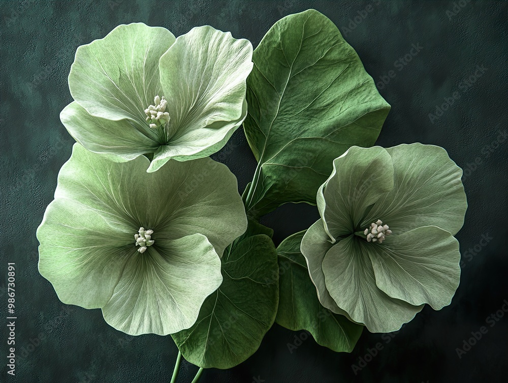 Green Flowers on a Dark Background: A Close-Up View Green Flowers on a Dark Background: A Close-Up View
