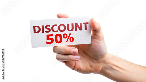 Hand holding discount card, 3D web icon, success concept, business communication symbol