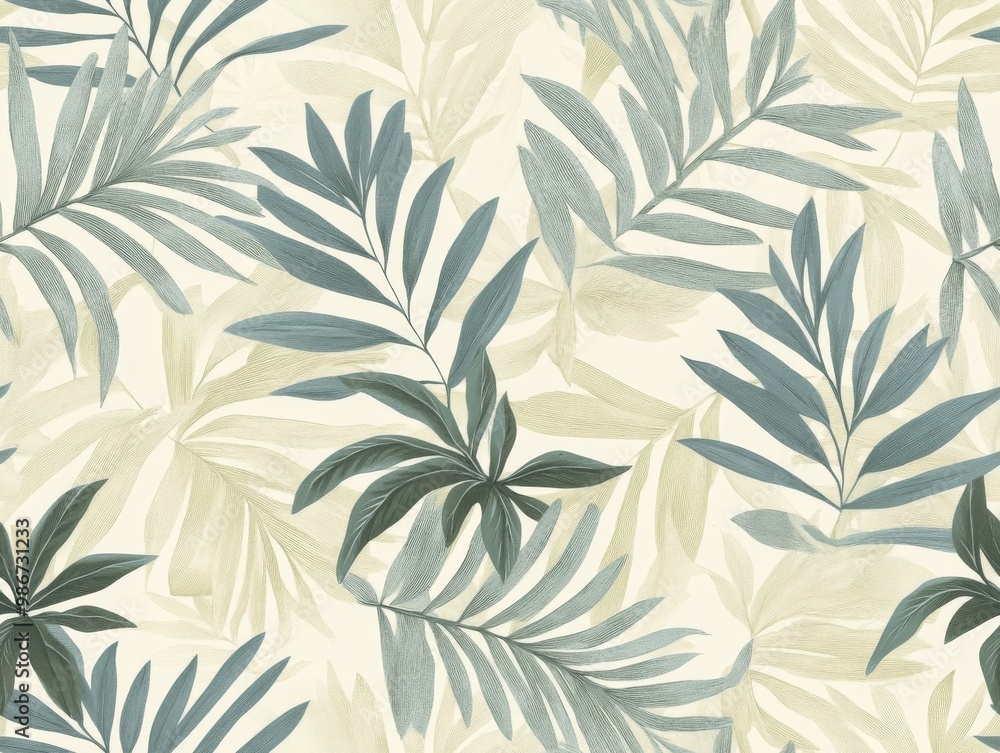 A beautiful neutral colored background of palm leaf pattern in green A beautiful neutral colored background of palm leaf pattern in green