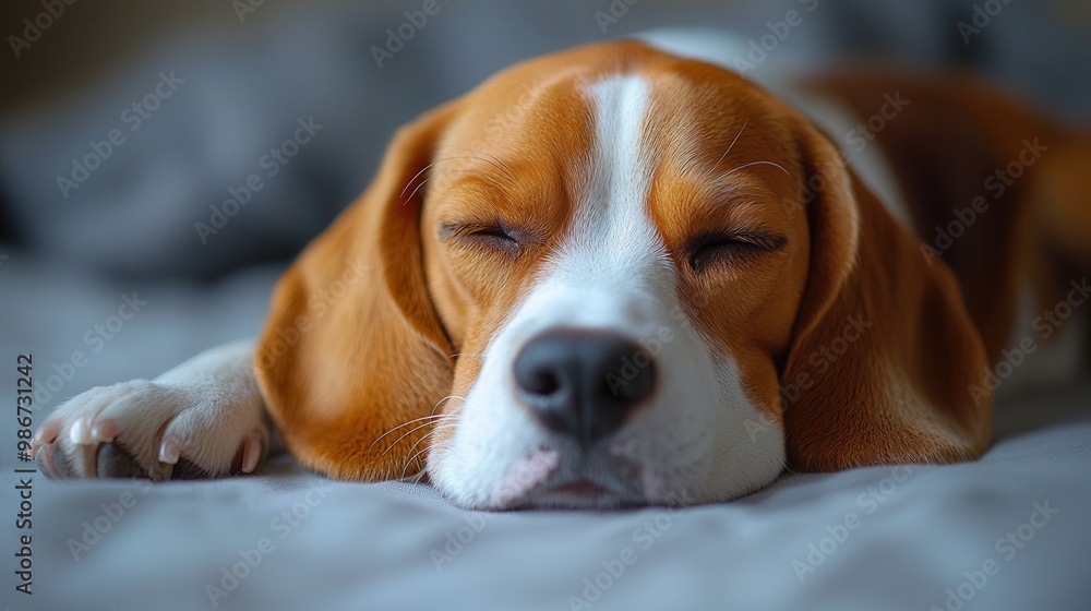 Relaxed Beagle Lying on Soft Surface Relaxed Beagle Lying on Soft Surface