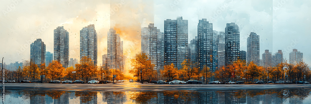 Fototapeta premium Aipowered environmental impact assessments environmental monitoring depicted in a collage where AI evaluates ecological effects and guides sustainable development