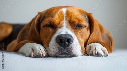 Relaxed Beagle Lying Down in Full-Body Photograph