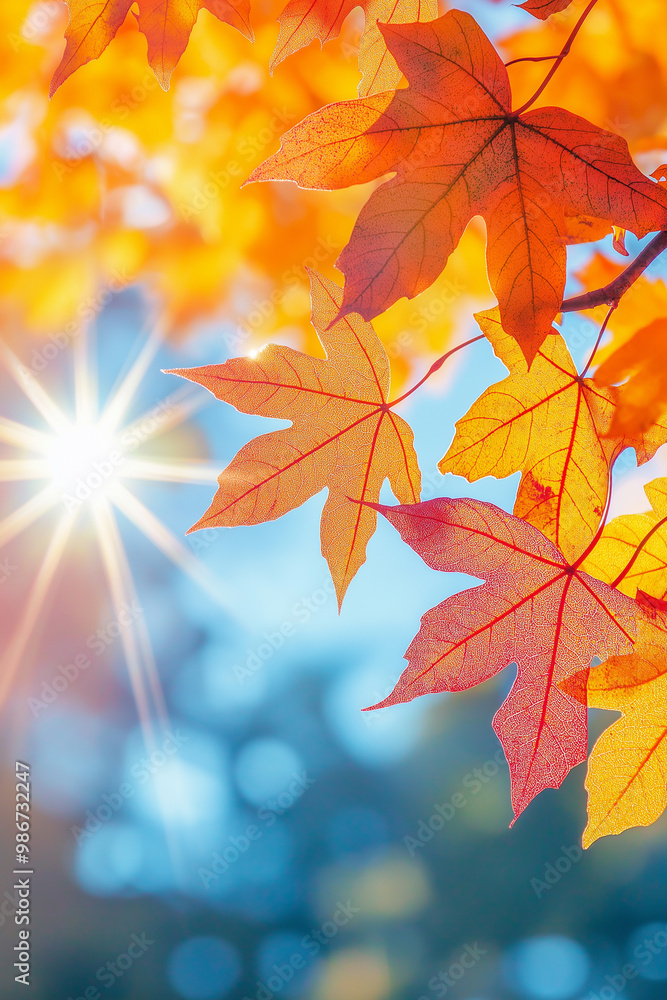 Colorful autumn leaves with sunlight shining through Colorful autumn leaves with sunlight shining through