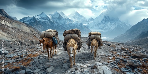 Wallpaper Mural Pack horses traversing rocky trails in the Karakoram mountains Torontodigital.ca