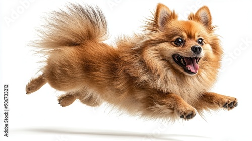 Excited Pomeranian Jumping in Joyful Motion photo