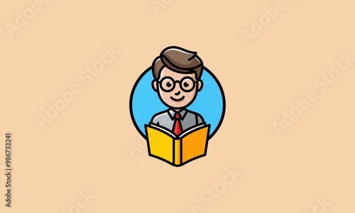 Male teacher reading a book, educational concept.