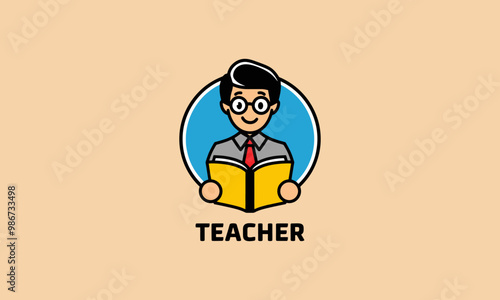 Male teacher reading a book, educational concept.