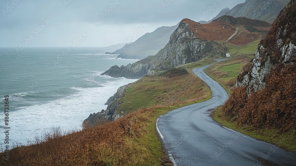 Winding Road Along a Rugged Coastal Cliffside Winding Road Along a Rugged Coastal Cliffside