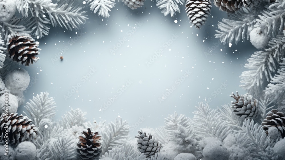 Holiday warmth: Happy 2025 New Year scene showcasing a snowy Christmas wreath with frosty pine cones, winter details, festive spirit and beauty of a wintertime celebration. Holiday warmth: Happy 2025 New Year scene showcasing a snowy Christmas wreath with frosty pine cones, winter details, festive spirit and beauty of a wintertime celebration.