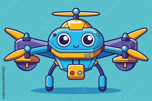 A cheerful cartoon drone featuring vibrant colors and customizable elements is ready for action, Customizable drone cartoon illustration.