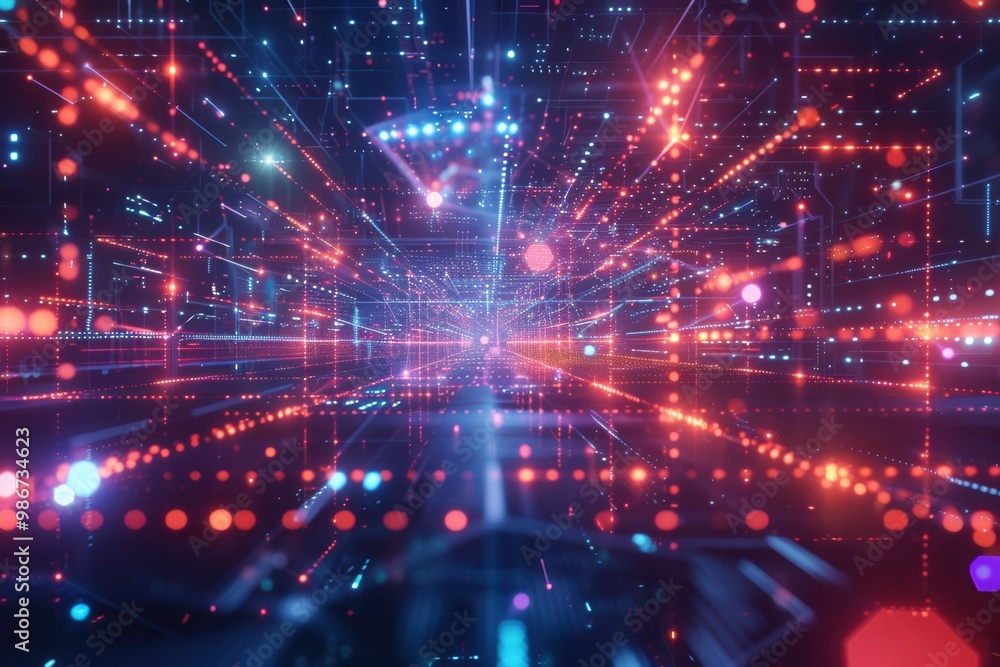 An abstract tunnel illuminated by neon lights, creating a sense of hyper speed flight and vibrant colors. An abstract tunnel illuminated by neon lights, creating a sense of hyper speed flight and vibrant colors.
