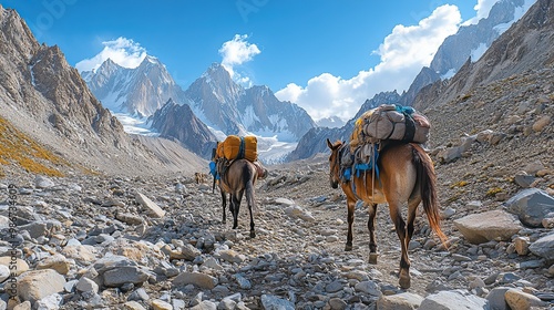 Wallpaper Mural Pack horses traversing rocky trails in the Karakoram mountains Torontodigital.ca