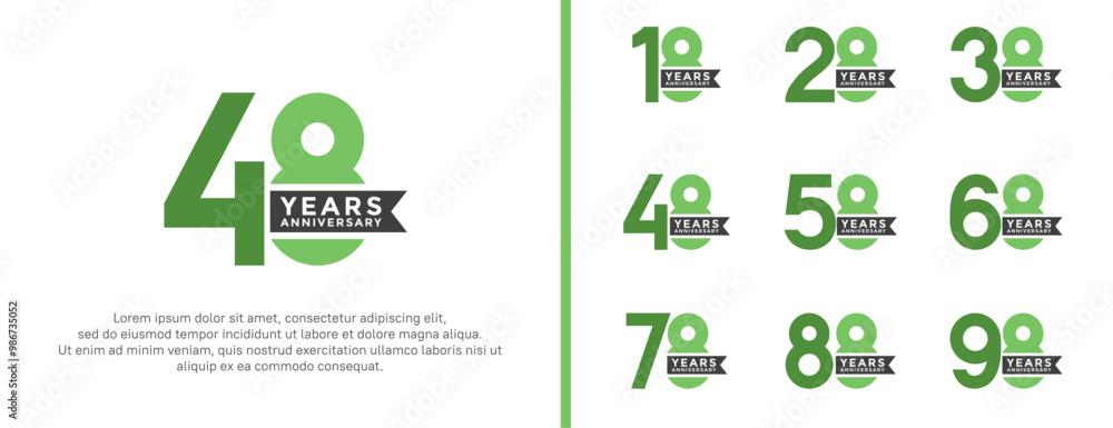 set of anniversary logo flat green color on white background for celebration moment set of anniversary logo flat green color on white background for celebration moment