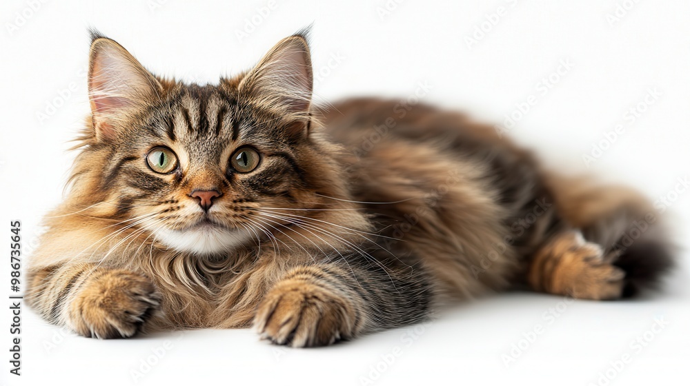 Relaxed Norwegian Forest Cat in Full Body Shot Relaxed Norwegian Forest Cat in Full Body Shot