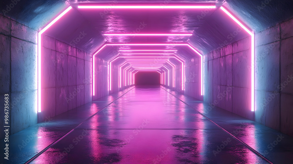 Futuristic Neon Tunnel 3D Illustration Futuristic Neon Tunnel 3D Illustration
