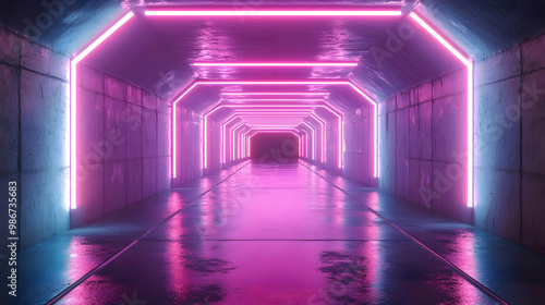 Futuristic Neon Tunnel 3D Illustration