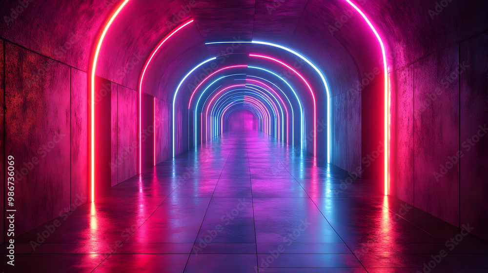 Neon Lights Tunnel - 3D Illustration Neon Lights Tunnel - 3D Illustration
