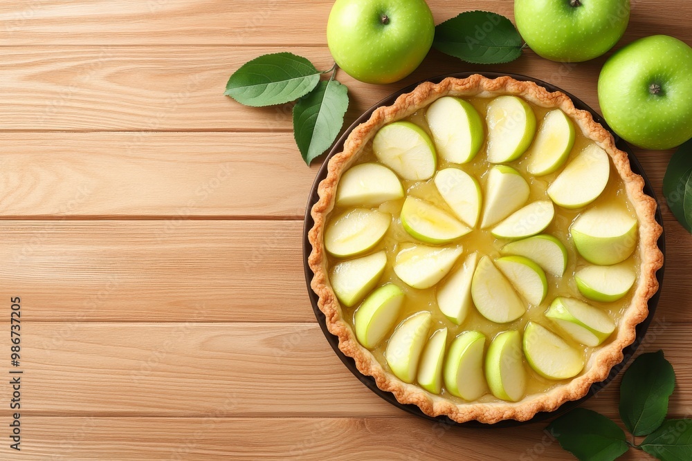 Homemade apple tart on rustic table, celebrating comfort food heritage Homemade apple tart on rustic table, celebrating comfort food heritage