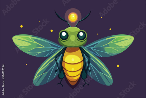 A colorful firefly illustration displaying bright wings and a glowing light, ideal for customization projects, Customizable firefly illustration.