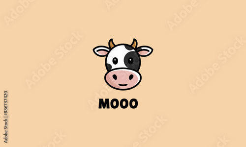 Cute cow face illustration with a playful smile